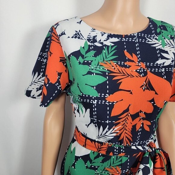 NY Collection Women's Navy Botanical Floral Jumpsuit With Waist Tie in a Size Me - Picture 2 of 16